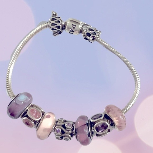 Pandora Moments 925 Silver Snake Chain Charm Bracelet 7 Pandora Charms